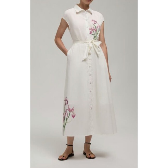 Hunter Dresses & Skirts - NWT Hunter Floral Faux Embroidery Midi Shirt Dress Button Front Pockets Belt M